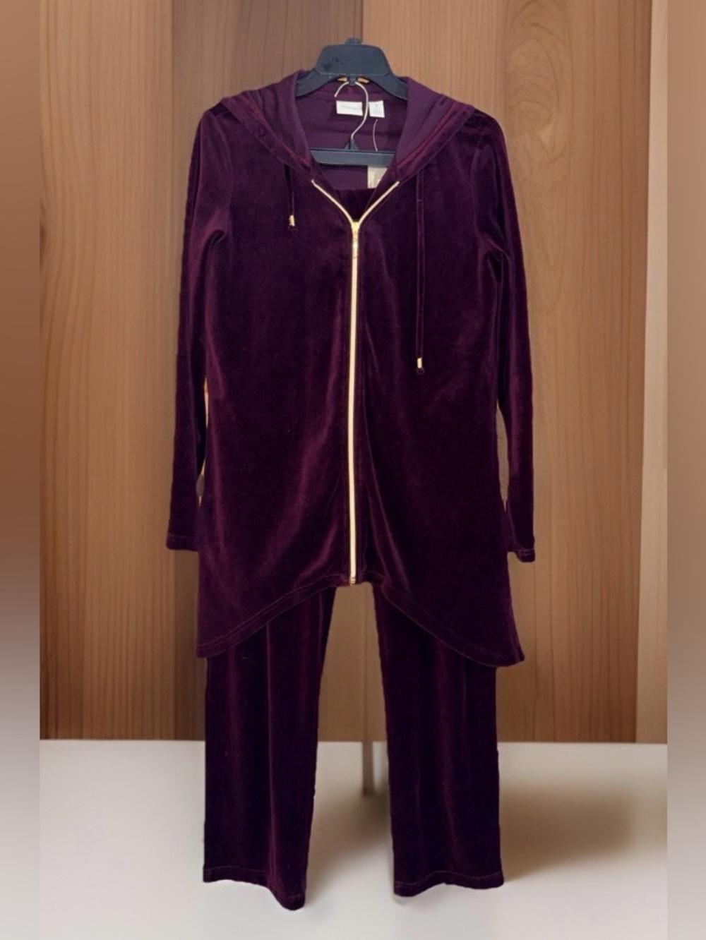 NWT Chico's Zenergy Velour Hooded Jacket and Slim Pants Set - Regal Ruby - 1